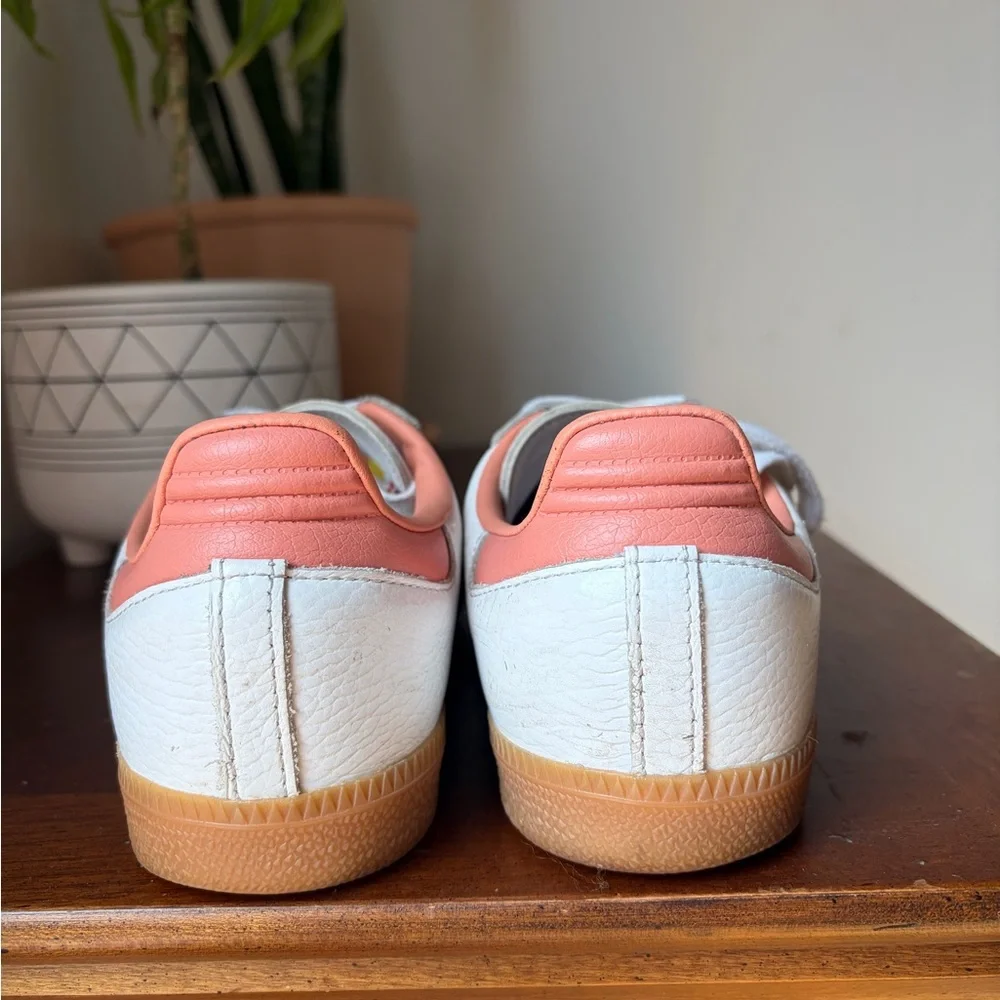 adidas Samba White with Coral/Pale Pink Stripes and Gum Sole - Picture 4 of 9